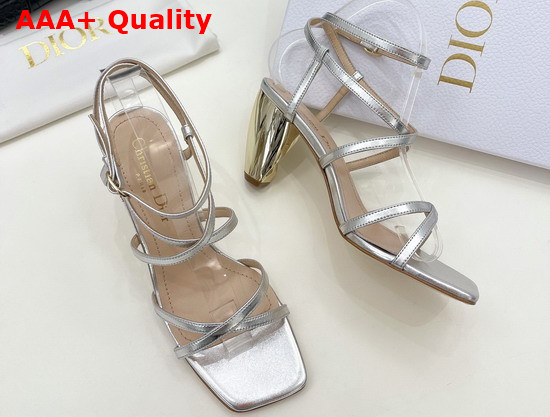 Dior Rhodes Heeled Sandal Silver Tone Laminated Lambskin Replica