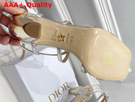 Dior Rhodes Heeled Sandal Silver Tone Laminated Lambskin Replica