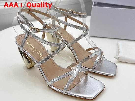 Dior Rhodes Heeled Sandal Silver Tone Laminated Lambskin Replica