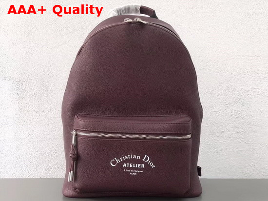 Dior Rider Rucksack in Burgundy Grained Calfskin with Christian Dior Atelier Print Replica