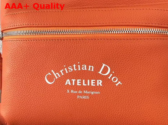 Dior Rider Rucksack in Orange Grained Calfskin with Christian Dior Atelier Print Replica