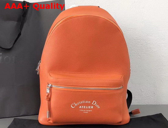 Dior Rider Rucksack in Orange Grained Calfskin with Christian Dior Atelier Print Replica