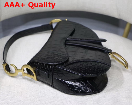 Dior Saddle Alligator Bag in Black Shiny Alligator Replica