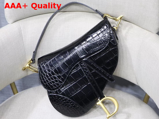 Dior Saddle Alligator Bag in Black Shiny Alligator Replica