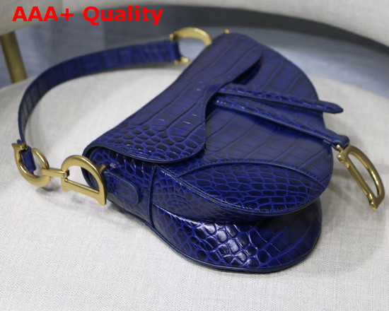 Dior Saddle Alligator Bag in Blue Shiny Alligator Replica