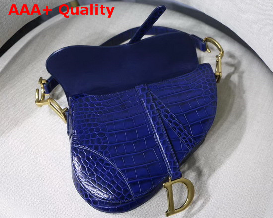 Dior Saddle Alligator Bag in Blue Shiny Alligator Replica