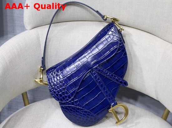 Dior Saddle Alligator Bag in Blue Shiny Alligator Replica