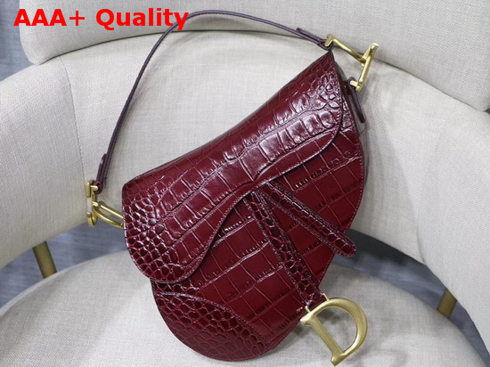 Dior Saddle Alligator Bag in Red Shiny Alligator Replica