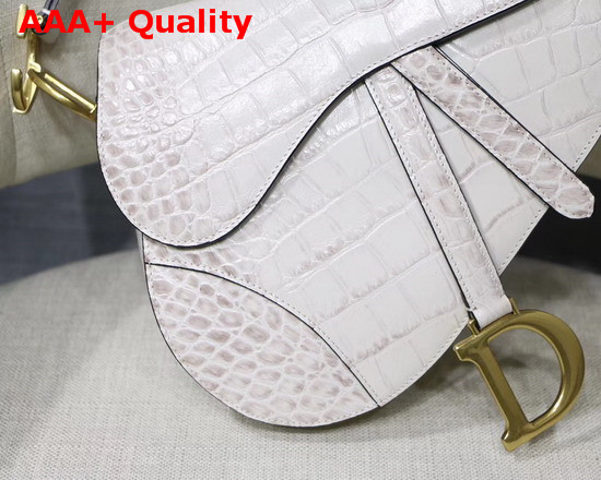 Dior Saddle Alligator Bag in White Shiny Alligator Replica