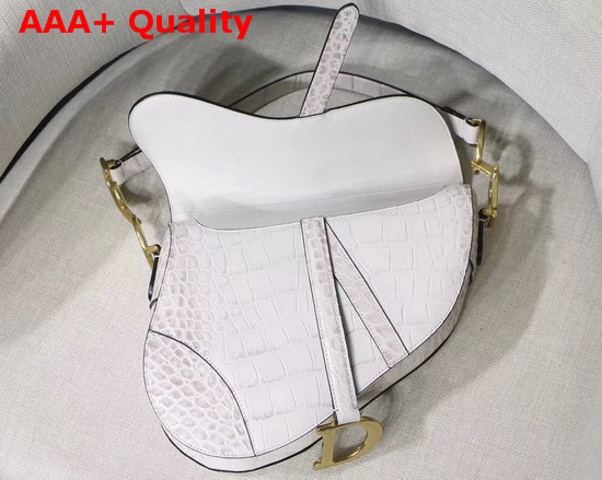 Dior Saddle Alligator Bag in White Shiny Alligator Replica