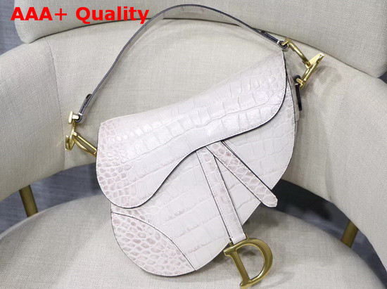 Dior Saddle Alligator Bag in White Shiny Alligator Replica