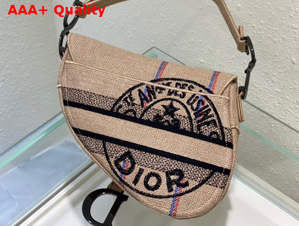 Dior Saddle Bag Beige Jute Canvas Embroidered with Dior Union Motif Replica