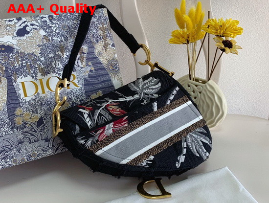 Dior Saddle Bag Black Camouflage Embroidery with Multicolor Flowers Replica