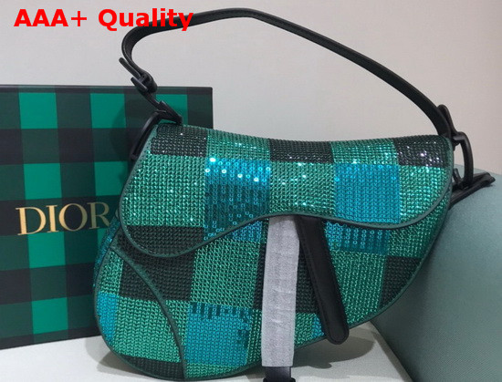 Dior Saddle Bag Green Sequin Embroidery Replica