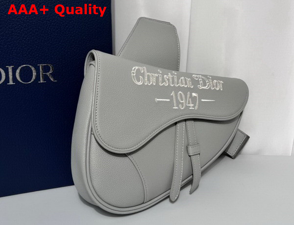 Dior Saddle Bag Light Grey Grained Calfskin with Dior Ribbon Signature Replica