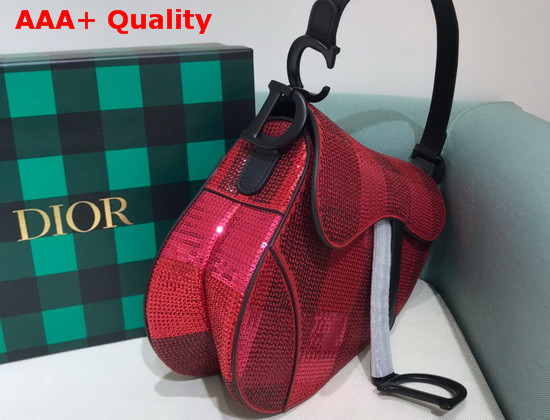 Dior Saddle Bag Red Sequin Embroidery Replica