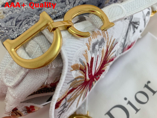 Dior Saddle Bag White Camouflage Embroidery with Multicolor Flowers Replica