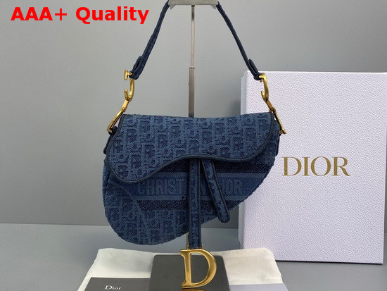 Dior Saddle Bag in Blue Dior Oblique Embroidered Denim Replica