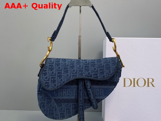 Dior Saddle Bag in Blue Dior Oblique Embroidered Denim Replica