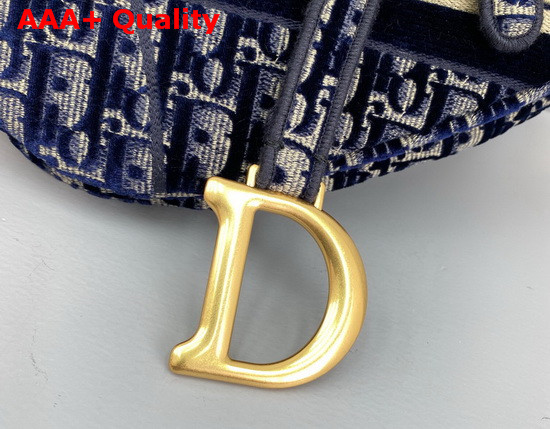 Dior Saddle Bag in Blue Dior Oblique Embroidered Velvet Replica