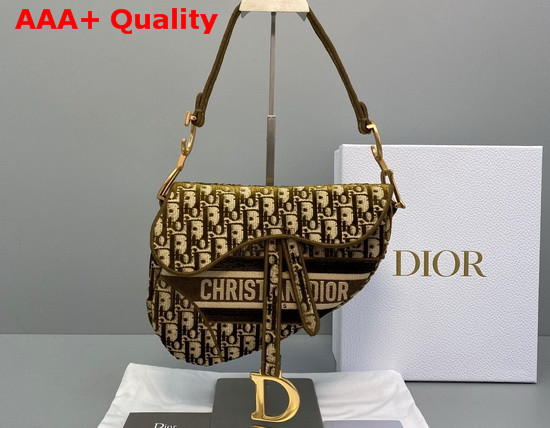 Dior Saddle Bag in Brown Dior Oblique Embroidered Velvet Replica