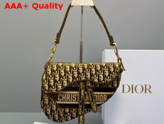 Dior Saddle Bag in Brown Dior Oblique Embroidered Velvet Replica