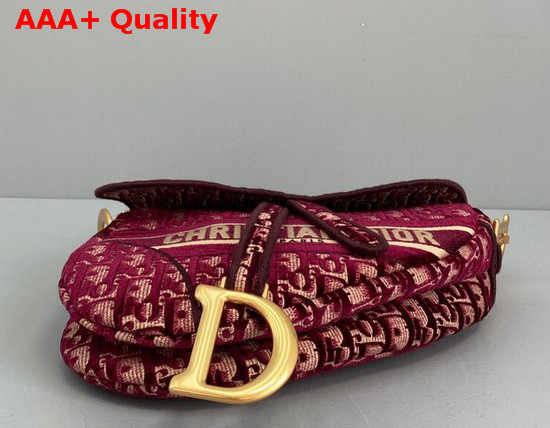 Dior Saddle Bag in Burgundy Dior Oblique Embroidered Velvet Replica