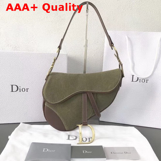 Dior Saddle Bag in Khaki Canvas Replica