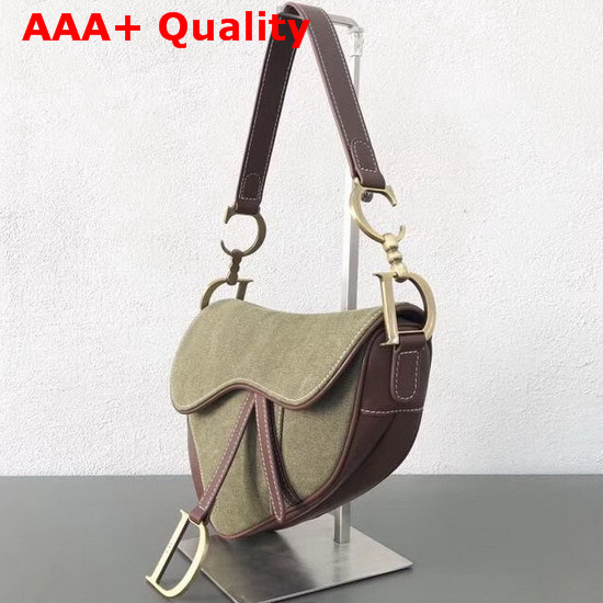 Dior Saddle Bag in Khaki Canvas Replica