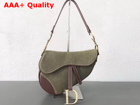 Dior Saddle Bag in Khaki Canvas Replica