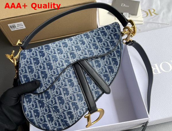 Dior Saddle Bag with Strap Blue Denim Dior Oblique Jacquard Replica