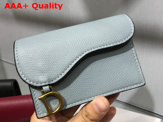 Dior Saddle Calfskin Card Holder in Light Blue Replica