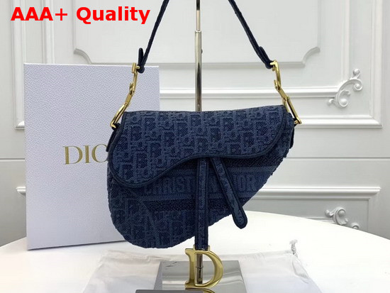 Dior Saddle Denim Canvas Bag Denim Blue Dior Oblique Embroidered Canvas Replica