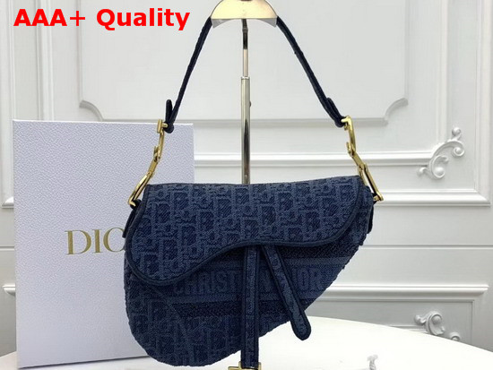 Dior Saddle Denim Canvas Bag Denim Blue Dior Oblique Embroidered Canvas Replica