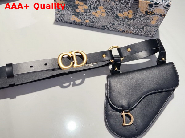 Dior Saddle Removable Pouch Belt Black Ultrasmooth Calfskin and Goatskin 20mm Replica