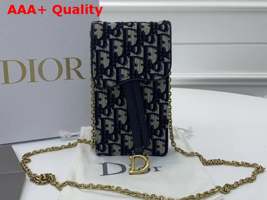 Dior Saddle Vertical Clutch in Blue Dior Oblique Jacquard Canvas Replica