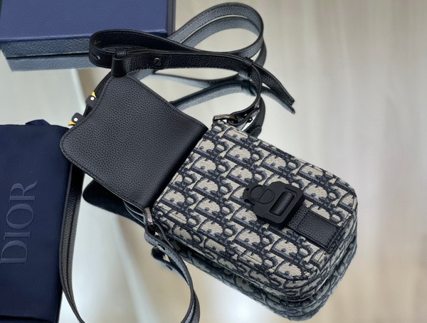 Dior Saddle Vertical Pouch with Strap Beige and Black Dior Oblique Jacquard and Black Grained Calfskin Replica