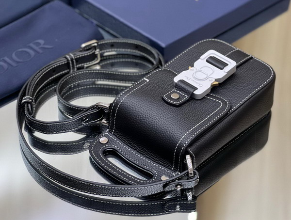 Dior Saddle Vertical Pouch with Strap Black Grained Calfskin Replica