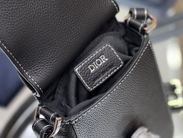 Dior Saddle Vertical Pouch with Strap Black Grained Calfskin Replica