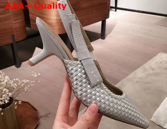 Dior Silver Jadior Slingback Woven Laminated Lambskin Pump Replica