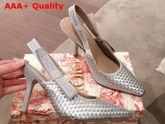 Dior Silver Jadior Slingback Woven Laminated Lambskin Pump Replica