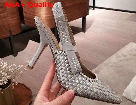 Dior Silver Jadior Slingback Woven Laminated Lambskin Pump Replica