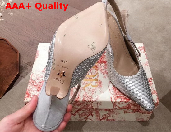 Dior Silver Jadior Slingback Woven Laminated Lambskin Pump Replica