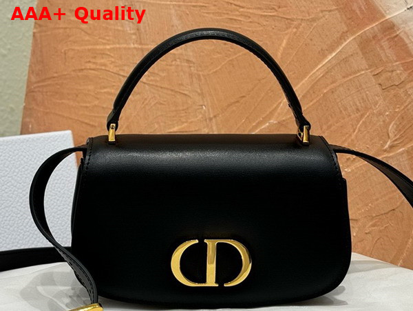 Dior Small 30 Montaigne Avenue Top Handle Bag Black Ribbed Calfskin Replica