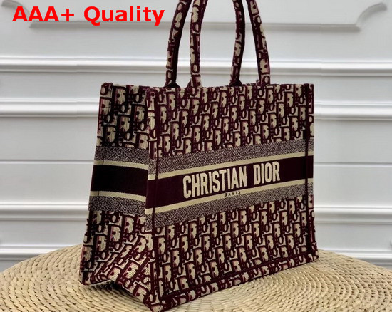 Dior Small Book Tote Bag in Burgundy Embroidered Dior Oblique Canvas Replica