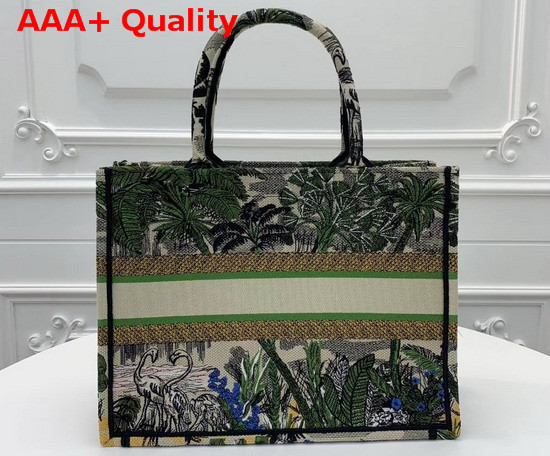 Dior Small Book Tote Bag in Canvas Embroidered with a Leaf Green Toile De Jouy Tropicalia Motif Replica