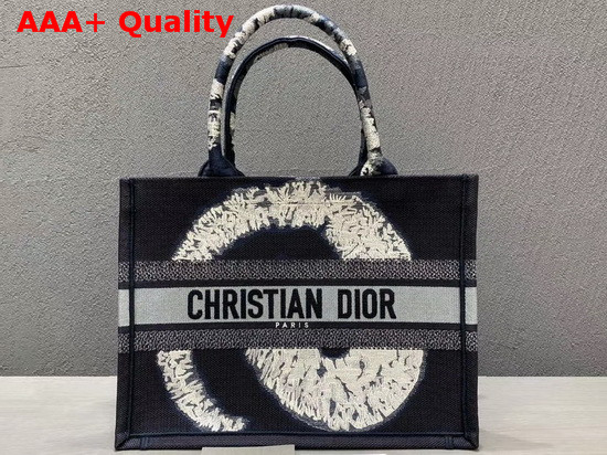 Dior Small Book Tote Blue Multicolor Tie and Dior Embroidery Replica