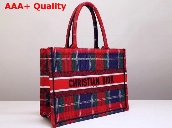 Dior Small Book Tote in Red and Blue Embroidered Canvas Replica