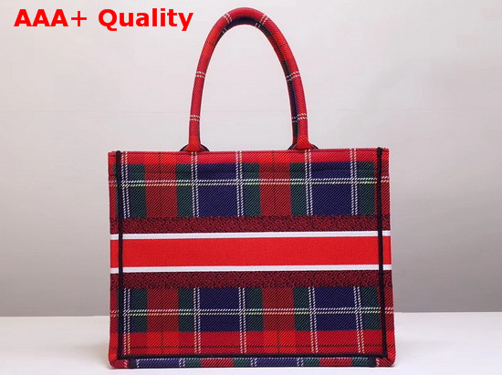 Dior Small Book Tote in Red and Blue Embroidered Canvas Replica