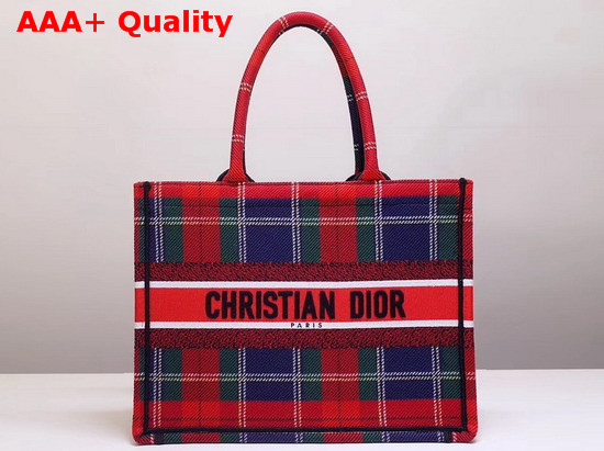 Dior Small Book Tote in Red and Blue Embroidered Canvas Replica